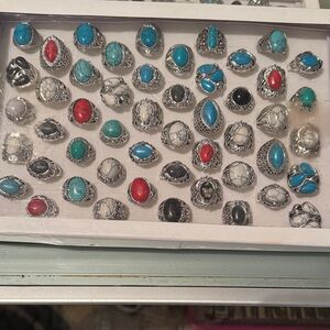 Silver and Turquoise Women's Ring Set